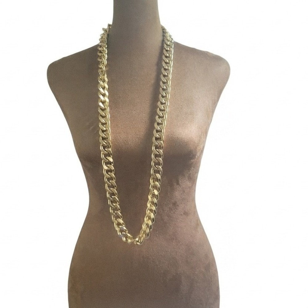 Chunky Gold Tone Curb Link Chain Necklace 36 Inch Long Streetwear